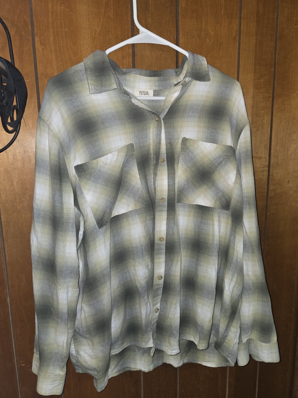 a.n.a Olive Green Plaid Button-Up Shirt